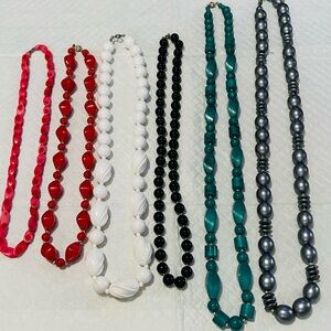 Vintage Multi-Color Beaded Necklace lot- Red, White, Black, Teal, Gray